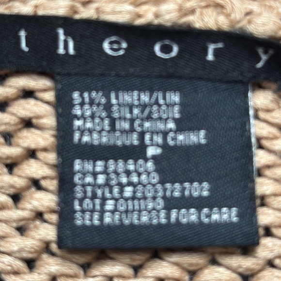 Theory, Silk/Linen Blend Open Weave Shawl  Collar Belted Cardigan, Size Petite - Picture 4 of 4